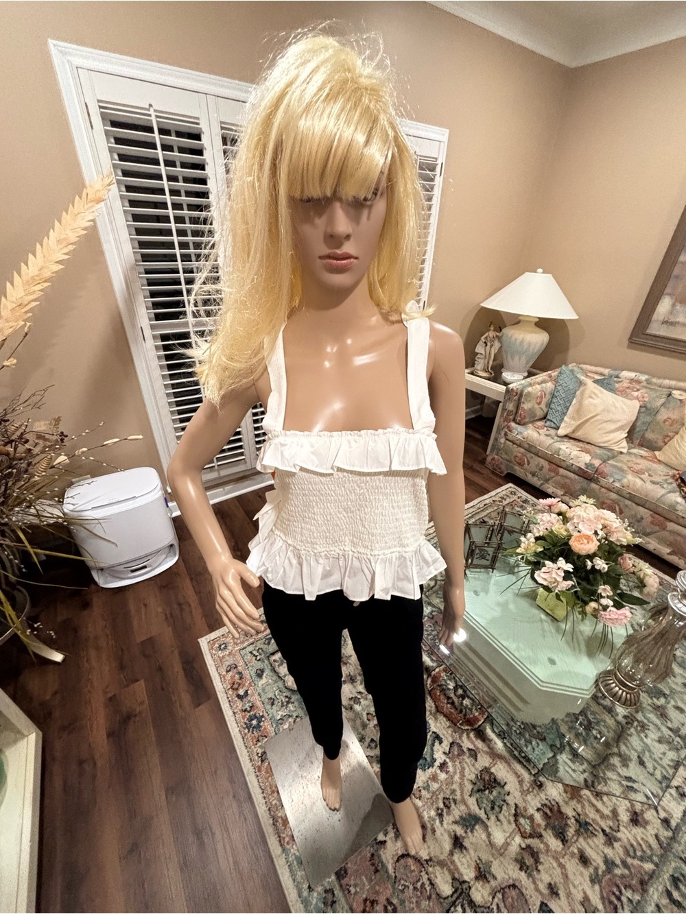Maeve White Ruffle Smocked Camisole